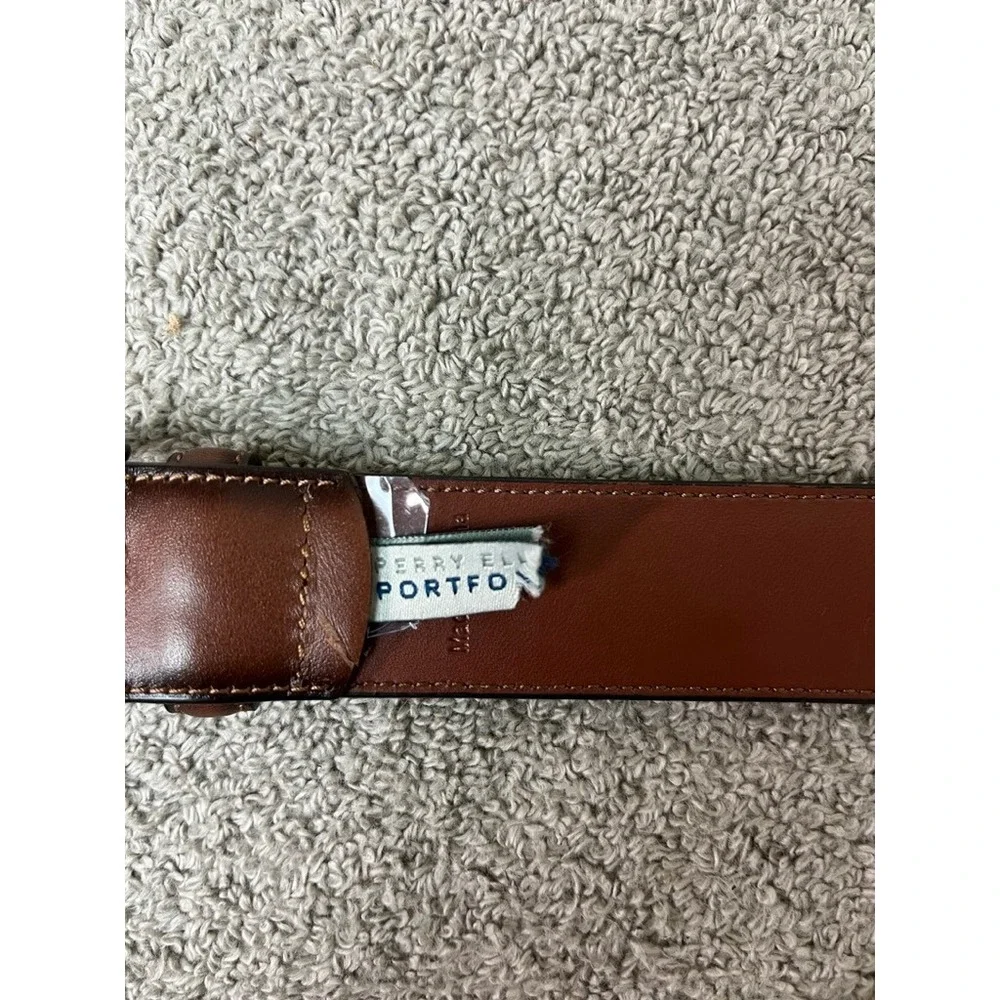 Perry Ellis Portfolio Mens Brown Leather Dress Belt 38 Full Grain Cowhide 1P3205